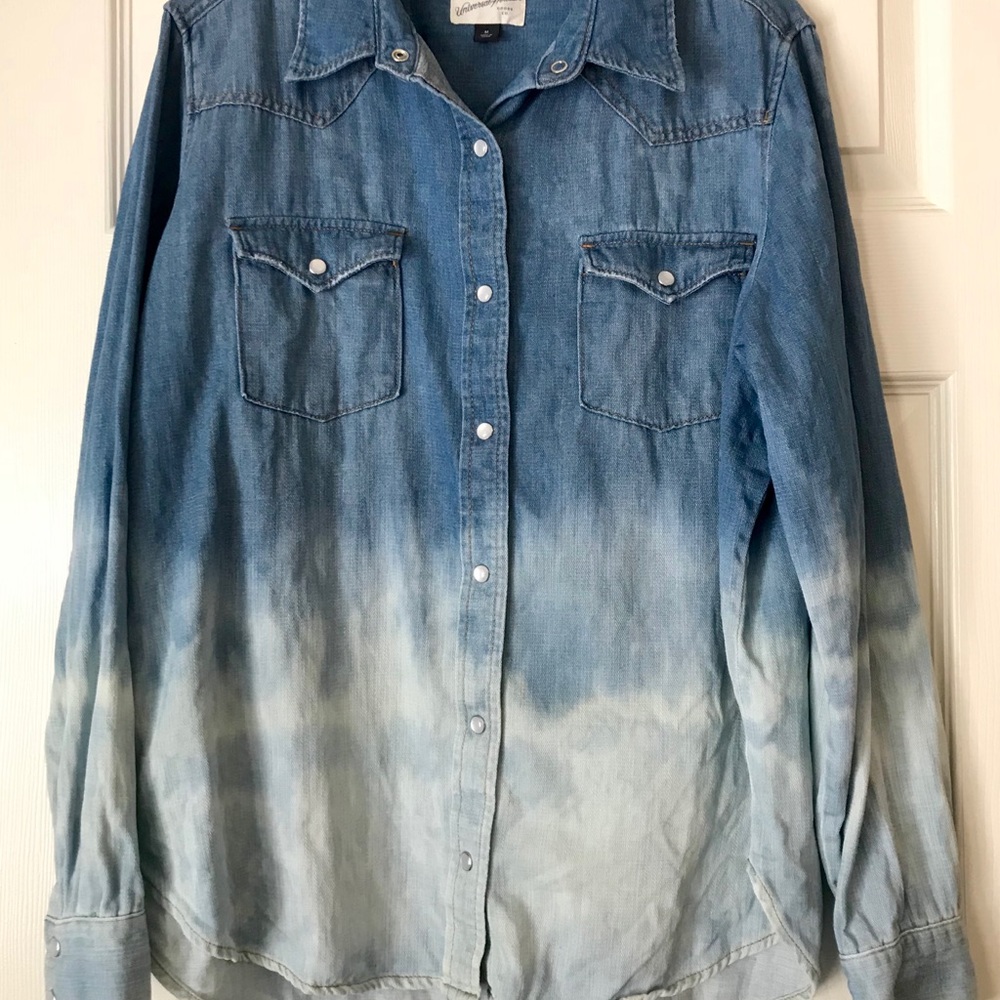 Ombré distressed denim shirt
